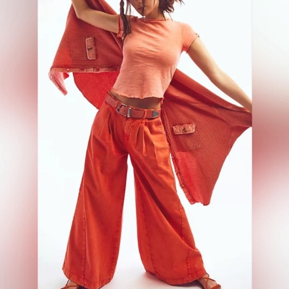 NWT Free People Equinox in Orange Denim Trousers Size 27